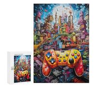 300 PCS Rompecabezas De Piezas para Adolescentes Vibrant Cityscape with Gaming Controller Rompecabezas para Adultos Juego Familiar Análisis Y Desafío Educativo De Lógica 300 PCS