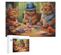 300 PCS Rompecabezas De Piezas para Adultos Cat Poker Night Feline Fun at The Table Rompecabezas para Adultos Juguetes Antiestrés Análisis Y Lógica Desafiante De Completar 300 PCS
