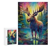 300 PCS Rompecabezas De Piezas para Adultos Colorful Moose in Forest Rompecabezas para Adultos Juguetes Antiestrés Análisis Y Lógica Desafiante De Completar 300 PCS