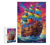 300 PCS Rompecabezas De Piezas para Adultos Colorful Sailing Ship Rompecabezas para Adultos Juguetes Antiestrés Análisis Y Lógica Desafiante De Completar 300 PCS
