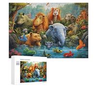 300 PCS Rompecabezas De Piezas para Adultos Jungle Friends Gathering by The Stream Rompecabezas para Adultos Juguetes Antiestrés Análisis Y Lógica Desafiante De Completar 300 PCS