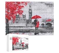 300 PCS Rompecabezas De Piezas para Adultos London Rain Artistic Cityscape with Umbrella Couple Rompecabezas para Adultos Juguetes Antiestrés Análisis Y Lógica Desafiante De Completar 300 PCS