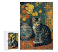 300 PCS Rompecabezas Floral Still Life with Cat Rompecabezas para Adolescentes Mejora La Memoria Juegos De Ingenio Difíciles Y Desafiantes Juegos Familiares 300 PCS