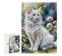 300 PCS Rompecabezas - Fluffy White Cat Garden Rompecabezas para Adultos Juegos Relajantes Vacaciones En Casa Matar El Tiempo Oferta como Regalos para Toda La Familia 300 PCS