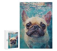 300 PCS Rompecabezas French Bulldog Swimming Painting Rompecabezas para Adultos Actividades Familiares Ayudan A Ejercitar El Cerebro Ofertas como Regalos para Toda La Familia 300 PCS