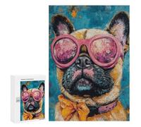 300 PCS Rompecabezas Frenchie with Pink Glasses Rompecabezas para Adolescentes: Alivia El Estrés. Entrena Tu Cerebro Y Tus Manos. Juguetes Educativos De Aprendizaje 300 PCS