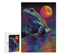 300 PCS Rompecabezas Frog Moon Reflection Art Print Rompecabezas para Adolescentes Mejora La Memoria Juegos De Ingenio Difíciles Y Desafiantes Juegos Familiares 300 PCS