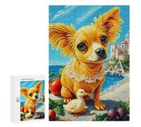 300 PCS Rompecabezas Golden Chihuahua with Duck Rompecabezas para Adultos Juguetes Antiestrés Vacaciones En Casa Matar El Tiempo Interacción Entre Padres E Hijos 300 PCS
