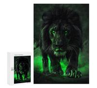300 PCS Rompecabezas Green Glowing Lion Art Print Rompecabezas para Adolescentes, Divertidos Y con Humor. Cada Pieza Es Única: Juguetes Educativos De Aprendizaje 300 PCS