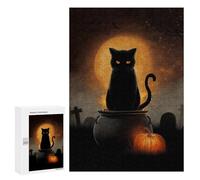 300 PCS Rompecabezas Halloween Black Cat Cauldron Scene Rompecabezas para Adolescentes Mejora La Memoria Juegos De Ingenio Difíciles Y Desafiantes Juegos Familiares 300 PCS