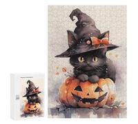 300 PCS Rompecabezas - Halloween Black Cat with Pumpkin Rompecabezas para Adultos Juegos Relajantes Vacaciones En Casa Matar El Tiempo Oferta como Regalos para Toda La Familia 300 PCS