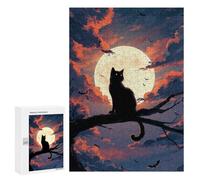300 PCS Rompecabezas Halloween Cat Moon Night Rompecabezas para Adultos Juguetes Antiestrés Vacaciones En Casa Matar El Tiempo Interacción Entre Padres E Hijos 300 PCS