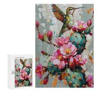 300 PCS Rompecabezas Hummingbird on Cactus with Pink Flowers Rompecabezas para Adolescentes: Alivia El Estrés. Entrena Tu Cerebro Y Tus Manos. Juguetes Educativos De Aprendizaje 300 PCS