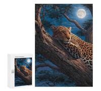 300 PCS Rompecabezas Leopard Moonlit Tree Rest Rompecabezas para Adultos Carrera De Velocidad De Manos Ayuda A Ejercitar El Cerebro Juego De Hermoso Diseño 300 PCS