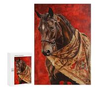 300 PCS Rompecabezas Painted Horse with Red Background Rompecabezas para Adolescentes, Divertidos Y con Humor. Cada Pieza Es Única: Juguetes Educativos De Aprendizaje 300 PCS