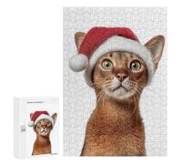300 PCS Rompecabezas para Adolescentes Abyssinian Cat Wearing A Christmas Hat Rompecabezas para Adultos Juegos Relajantes Mejora La Memoria Interacción Entre Padres E Hijos 300 PCS