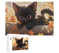 300 PCS Rompecabezas para Adolescentes Adorable Black Kitten in Flowers Rompecabezas para Adultos Juego Familiar Análisis Y Lógica Regalos para Reducir El Estrés 300 PCS