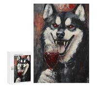300 PCS Rompecabezas para Adolescentes Alaskan Malamute with Red Wine Glass Rompecabezas para Adolescentes Análisis Y Lógica Difícil Y Desafiante 300 PCS