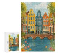300 PCS Rompecabezas para Adolescentes Amsterdam Canal Houses and Bicycles Rompecabezas para Adultos Juegos Divertidos Regalo De Cumpleaños Cumpleaños Y Navidad 300 PCS
