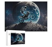 300 PCS Rompecabezas para Adolescentes Astronaut Riding Motorcycle on The Moon Rompecabezas para Adultos Juegos Familiares Regalo De Cumpleaños Diversión En Casa Actividades, 300 PCS