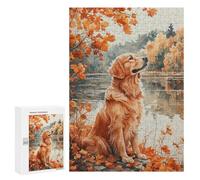 300 PCS Rompecabezas para Adolescentes Autumn Golden Retriever by Lake Rompecabezas para Adultos Análisis Y Lógica Cada Pieza Es Única - Juegos De Ingenio para La Familia 300 PCS