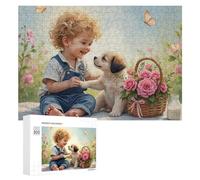 300 PCS Rompecabezas para Adolescentes Baby with Puppy and Flowers Basket Rompecabezas para Adultos Juegos Familiares Regalo De Cumpleaños Diversión En Casa Actividades, 300 PCS