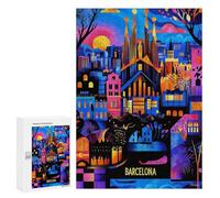 300 PCS Rompecabezas para Adolescentes Barcelona Colorful Urban Mosaic Illustration Rompecabezas para Adultos Juguetes Antiestrés Desafío Difícil Cumpleaños