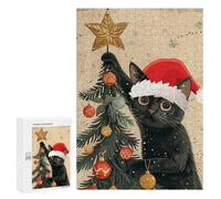300 PCS Rompecabezas para Adolescentes Black Cat Christmas Tree Rompecabezas para Adultos Juguetes Antiestrés Decoración De Pared Diversión Actividades En Casa, 300 PCS