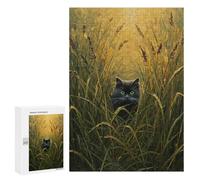 300 PCS Rompecabezas para Adolescentes Black Cat in Tall Grass Painting Rompecabezas para Adultos Juego Práctico Difícil Interacción Entre Padres E Hijos 300 PCS