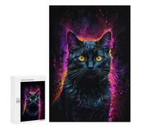 300 PCS Rompecabezas para Adolescentes Black Cat Neon Art Rompecabezas Juegos Relajantes Desafío Difícil Desafiante De Completar 300 PCS