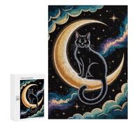 300 PCS Rompecabezas para Adolescentes Black Cat on Crescent Moon Rompecabezas para Adultos Juego Práctico Difícil Interacción Entre Padres E Hijos 300 PCS