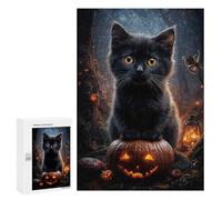 300 PCS Rompecabezas para Adolescentes Black Cat on Jack-o-Lantern Rompecabezas para Adultos Juegos Relajantes Mejora La Memoria Interacción Entre Padres E Hijos 300 PCS
