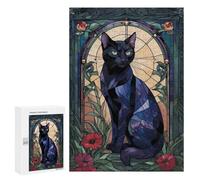 300 PCS Rompecabezas para Adolescentes Black Cat Stained Glass Rompecabezas para Adultos Juegos Familiares Mejora La Memoria Regalos para Amigos Y Familiares 300 PCS