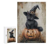 300 PCS Rompecabezas para Adolescentes Black Halloween Kitten Rompecabezas para Adultos Juegos De Relajación Decoración De Pared Ayuda A Ejercitar El Cerebro 300 PCS