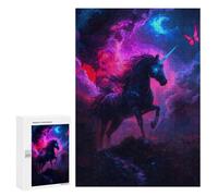 300 PCS Rompecabezas para Adolescentes Black Unicorn in Nebula Rompecabezas para Adultos Juegos Familiares Desafío Difícil Ayuda A Ejercitar El Cerebro 300 PCS