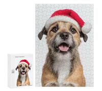300 PCS Rompecabezas para Adolescentes Border Terrier Dog with Santa Hat Rompecabezas para Adultos Juguetes Antiestrés Desafío Difícil Cumpleaños