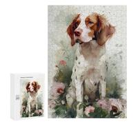 300 PCS Rompecabezas para Adolescentes Brittany Spaniel Flowers Rompecabezas para Adultos Juguetes Antiestrés Decoración De Pared Diversión Actividades En Casa, 300 PCS