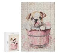 300 PCS Rompecabezas para Adolescentes Bulldog Puppy in Pink Tub Rompecabezas para Adultos Juguetes Antiestrés Desafío Difícil Cumpleaños