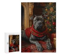 300 PCS Rompecabezas para Adolescentes Cane Corso in Festive Red Dog Christmas Portrait with Red Scarf Juegos Familiares De Rompecabezas para Adultos Que Mejoran La Memoria Ayudan A Ejercitar El Cere
