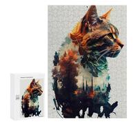 300 PCS Rompecabezas para Adolescentes Cat Double Exposure Juegos Familiares De Rompecabezas para Adultos Que Mejoran La Memoria Ayudan A Ejercitar El Cerebro 300 PCS