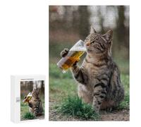 300 PCS Rompecabezas para Adolescentes Cat Enjoying A Sip of Beer Juegos Familiares De Rompecabezas para Adultos Que Mejoran La Memoria Ayudan A Ejercitar El Cerebro 300 PCS