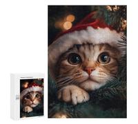 300 PCS Rompecabezas para Adolescentes Cat in Santa Hat Rompecabezas para Adultos Juegos Familiares Mejora La Memoria Regalos para Amigos Y Familiares 300 PCS