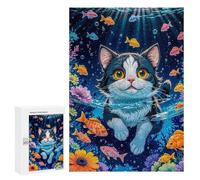 300 PCS Rompecabezas para Adolescentes Cat Underwater with Fish Rompecabezas para Adultos Juegos De Relajación Decoración De Pared Ayuda A Ejercitar El Cerebro 300 PCS