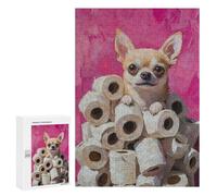 300 PCS Rompecabezas para Adolescentes Chihuahua on Toilet Paper Mountain Painting Chihuahua Toilet Humor Rompecabezas para Adultos Juegos Familiares Desafío Difícil Ayuda A Ejercitar El Cerebro 300