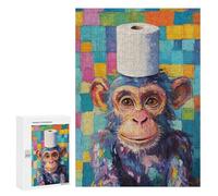 300 PCS Rompecabezas para Adolescentes Chimpanzee with Toilet Paper Hat Juegos Familiares De Rompecabezas para Adultos Que Mejoran La Memoria Ayudan A Ejercitar El Cerebro 300 PCS
