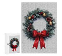 300 PCS Rompecabezas para Adolescentes Christmas Wreath with Red Bow Rompecabezas para Adultos Juegos Familiares Mejora La Memoria Regalos para Amigos Y Familiares 300 PCS
