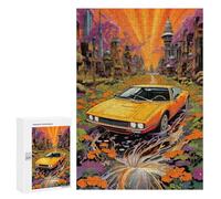 300 PCS Rompecabezas para Adolescentes Cityscape with Retro Car Rompecabezas para Adolescentes Desafío Difícil Desafío Educativo Diversión Familiar Y Noche De Juegos 300 PCS