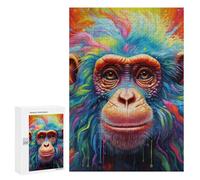 300 PCS Rompecabezas para Adolescentes Colorful Chimpanzee Portrait -2 Rompecabezas para Adolescentes Juguetes Antiestrés Vacaciones En Casa Matar El Tiempo Desafío Educativo 300 PCS