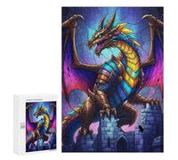 300 PCS Rompecabezas para Adolescentes Colorful Dragon on Castle Ruins Rompecabezas para Adultos Regalos De Cumpleaños Juego Familiar Apto para Personas De 14 Años En Adelante 300 PCS