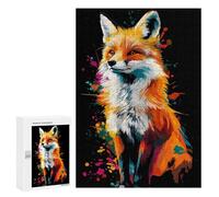 300 PCS Rompecabezas para Adolescentes Colorful Fox Portrait on Black Background Rompecabezas para Adultos Juegos Familiares Mejora La Memoria Regalos para Amigos Y Familiares 300 PCS